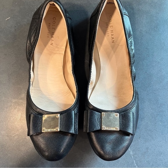 Cole Haan Grand 0s sz 6.5 Tali black leather bow tie ballet flats - Picture 1 of 11